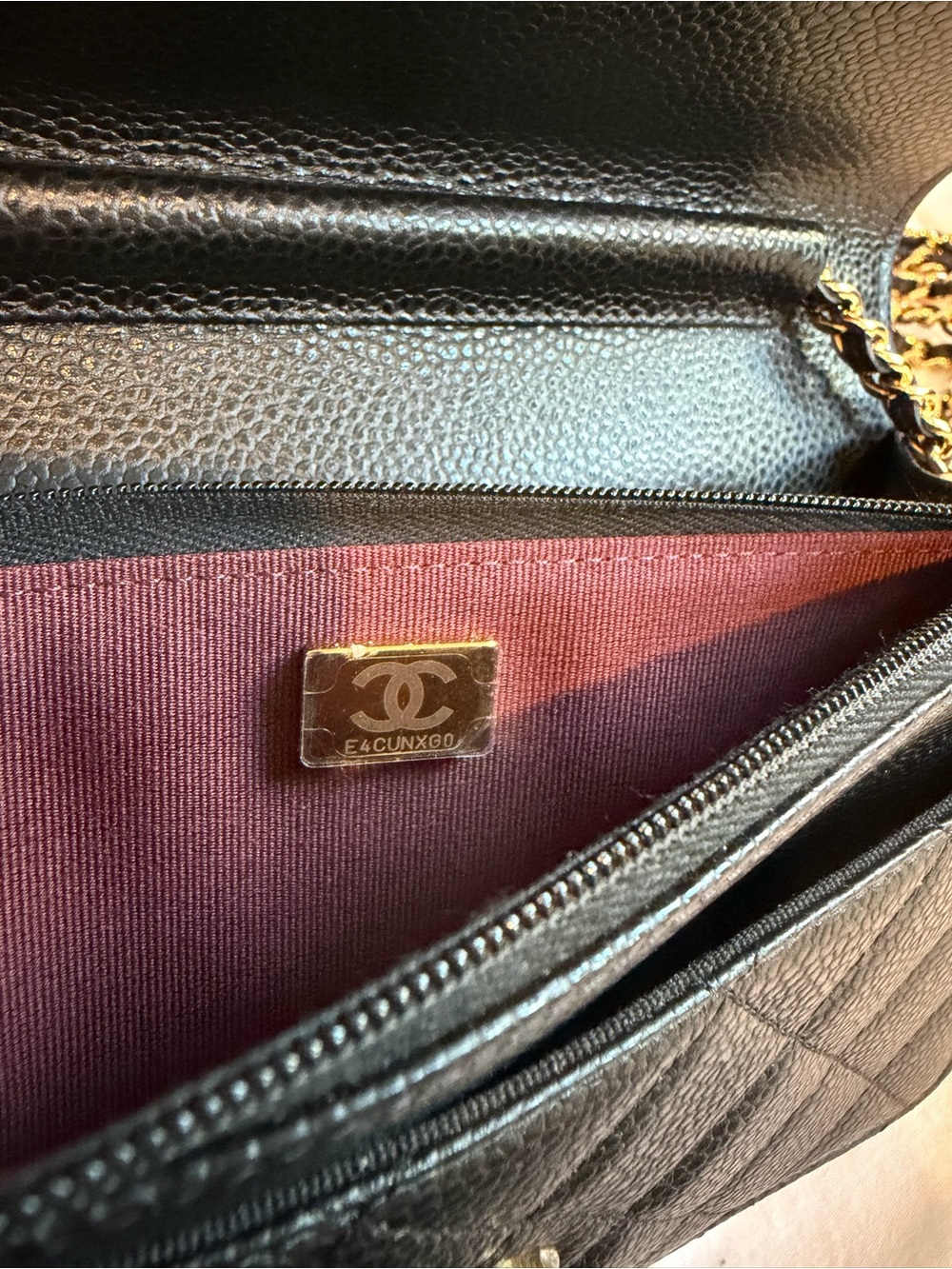 βSOLDβ CHANEL Black Quilted Caviar Leather Wallet On Chain with Gold Hardware - Picture 12 of 12